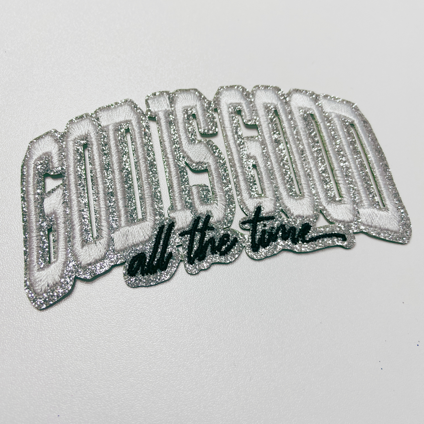 4" God Is Good (SILVER) -  Embroidered Hat Patch
