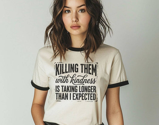 Killing Them With Kindness Ringer T-Shirt, Retro Contrast Trim Tee