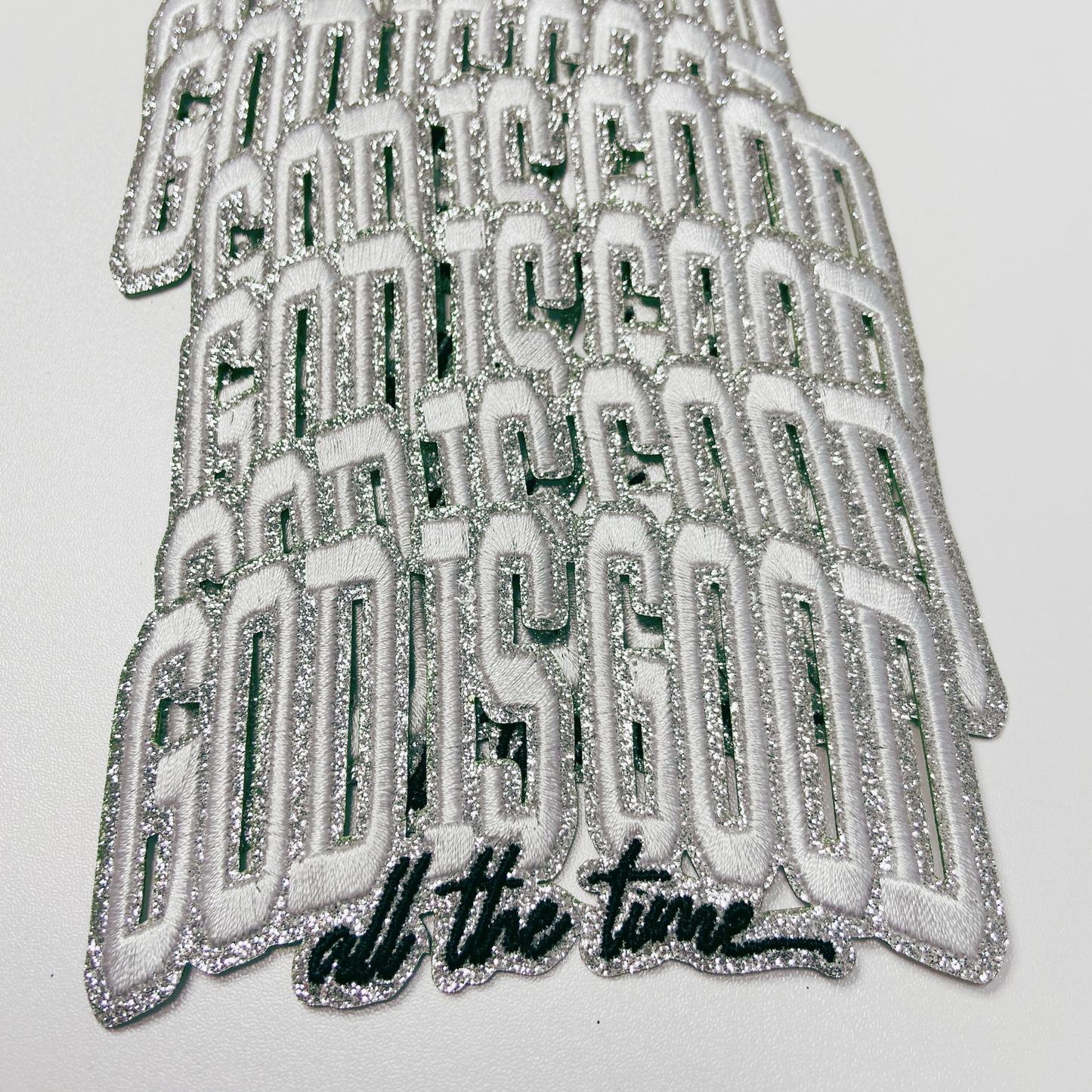 4" God Is Good (SILVER) -  Embroidered Hat Patch