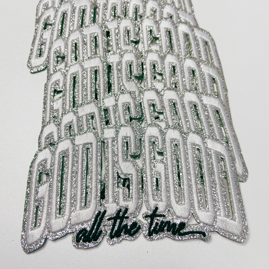4" God Is Good (SILVER) -  Embroidered Hat Patch