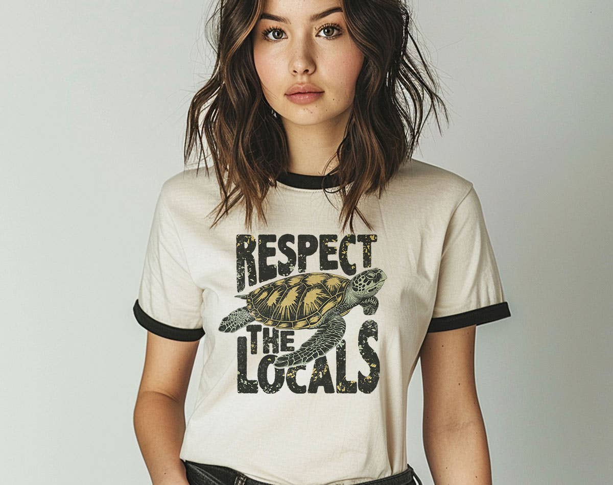 Respect The Locals Sea Turtles Ringer T-Shirt, Retro Contrast Trim Tee