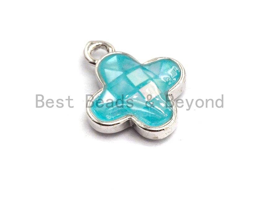 100% Natural Aqua Blue Shell Clover Pendant, Turquoise Blue Shell Charm/ Pendant, Natural Shell Charm, Shell Jewelry, 10x13mm,SKU#Z332