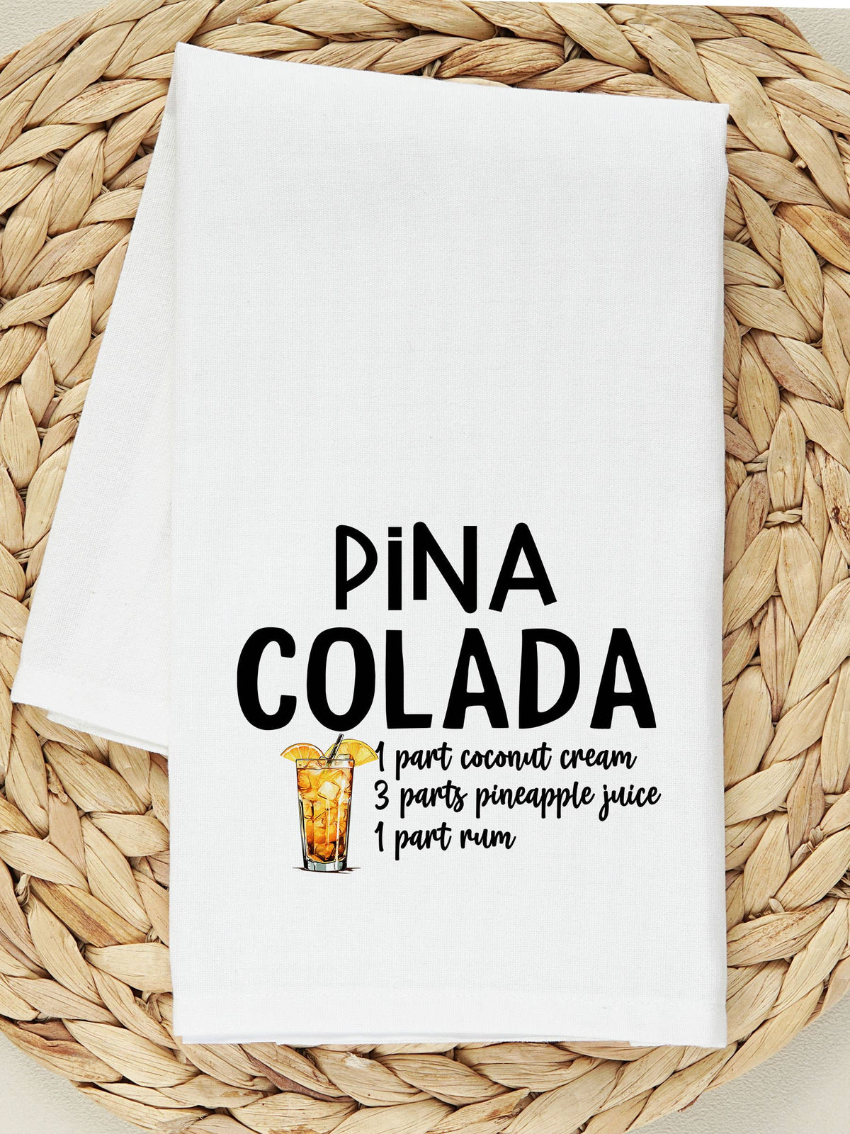 Pina Colada Cocktail Recipe Tea Towel, Flour Sack Kitchen Dish Towel