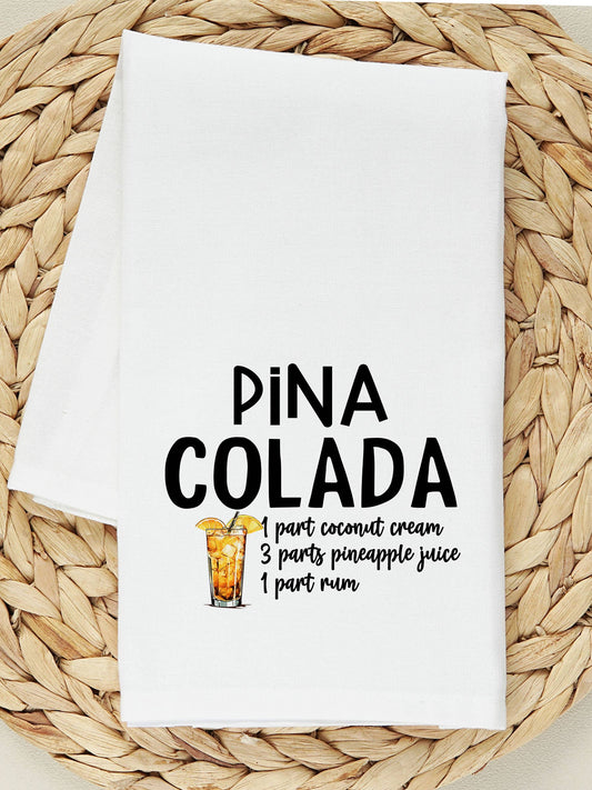 Pina Colada Cocktail Recipe Tea Towel, Flour Sack Kitchen Dish Towel