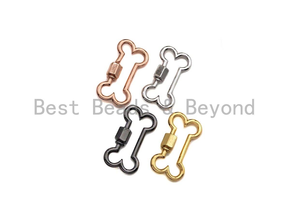 Dog Bone Shape Clasp, CZ Pave ScrewClasp, Pet Charm, Gold/Silver/Rose Gold/Black Carabiner Clasp, 14x26mm, sku#H299