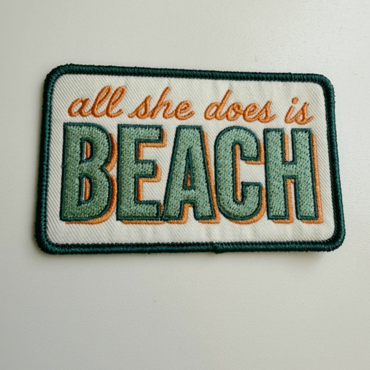 3.5" All She Does is BEACH -  Embroidered Hat Patch