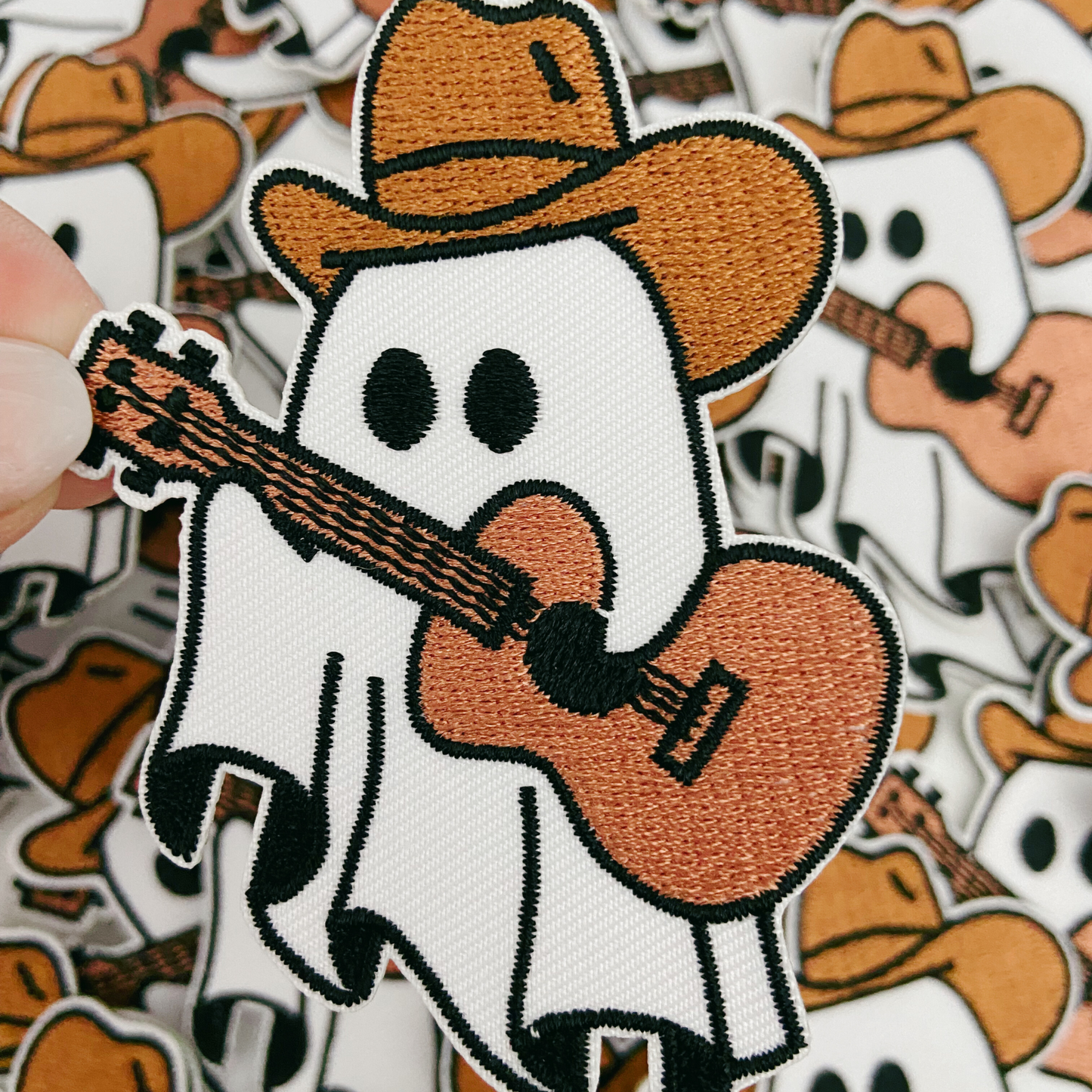 3" Western Ghost w Guitar -  Embroidered Hat Patch