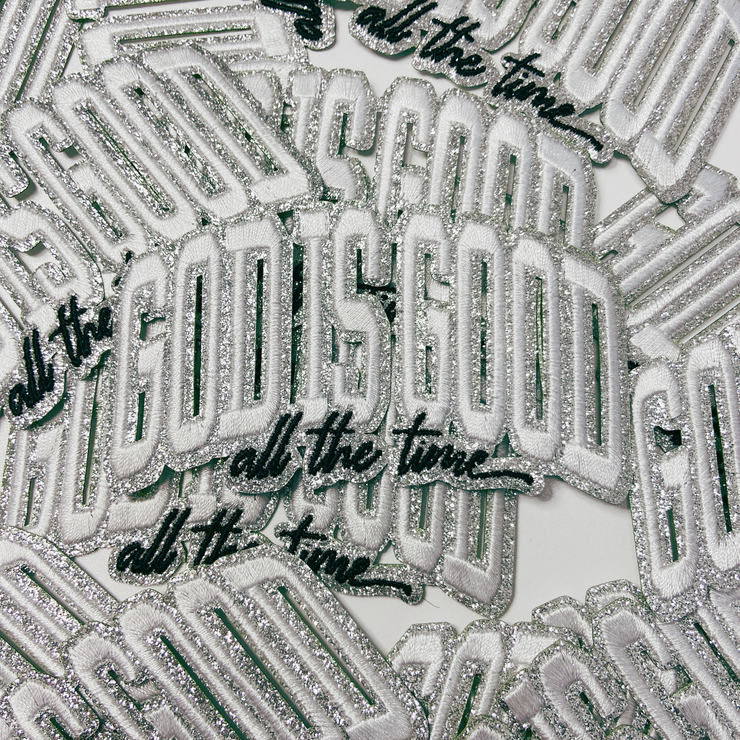 4" God Is Good (SILVER) -  Embroidered Hat Patch
