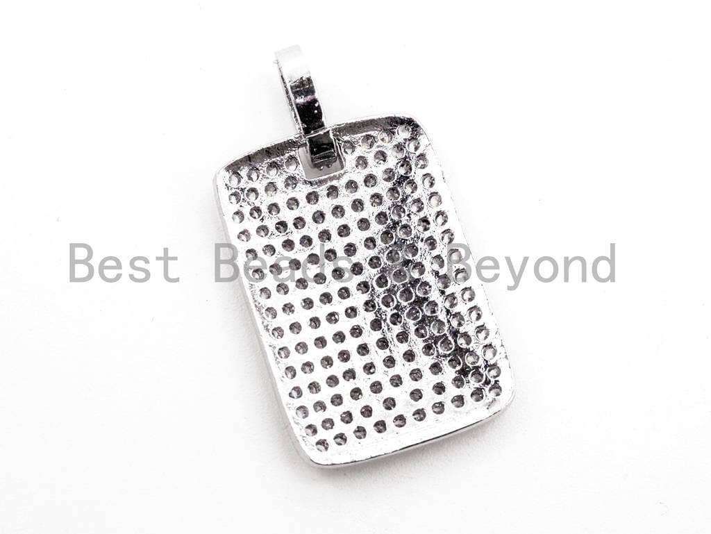 CZ Micro Pave Rectangle Pendant/Charm, Cubic Zirconia Pendant, Pave Dog Tag, 18x26mm, sku#F478