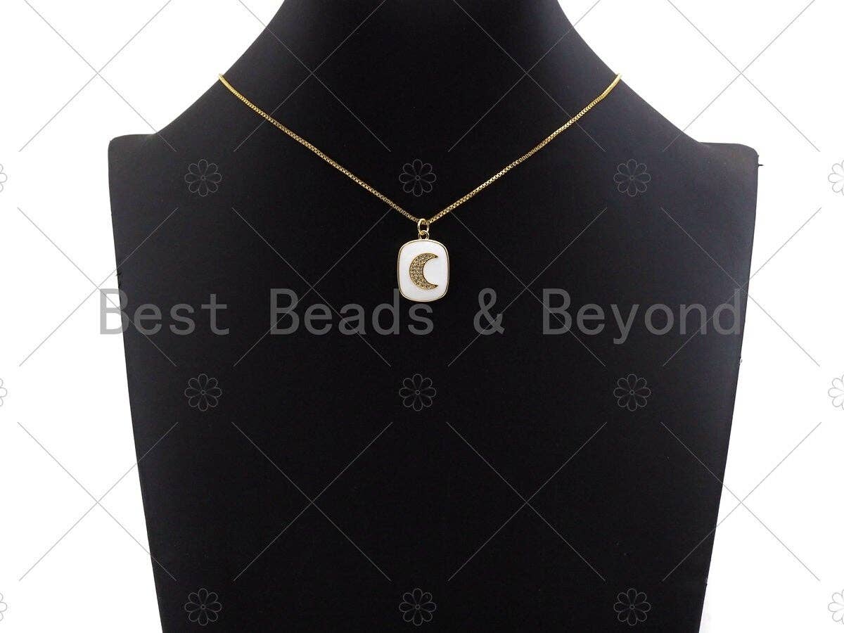 White Enamel Star Moon Evil Eye on Dog Tag Pendant,CZ Micro Pave pendant,Enamel pendant,Enamel Jewelry, 16x22mm,sku#LD05