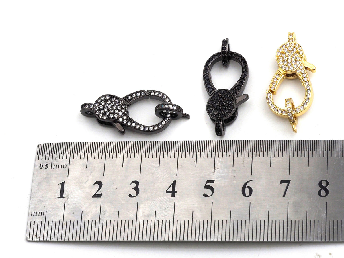 CZ Micro Pave Lobster Claw Clasp, 13x25mm, CZ Pave Clasp, Rose gold/Gold/Silver/Black, sku#H148