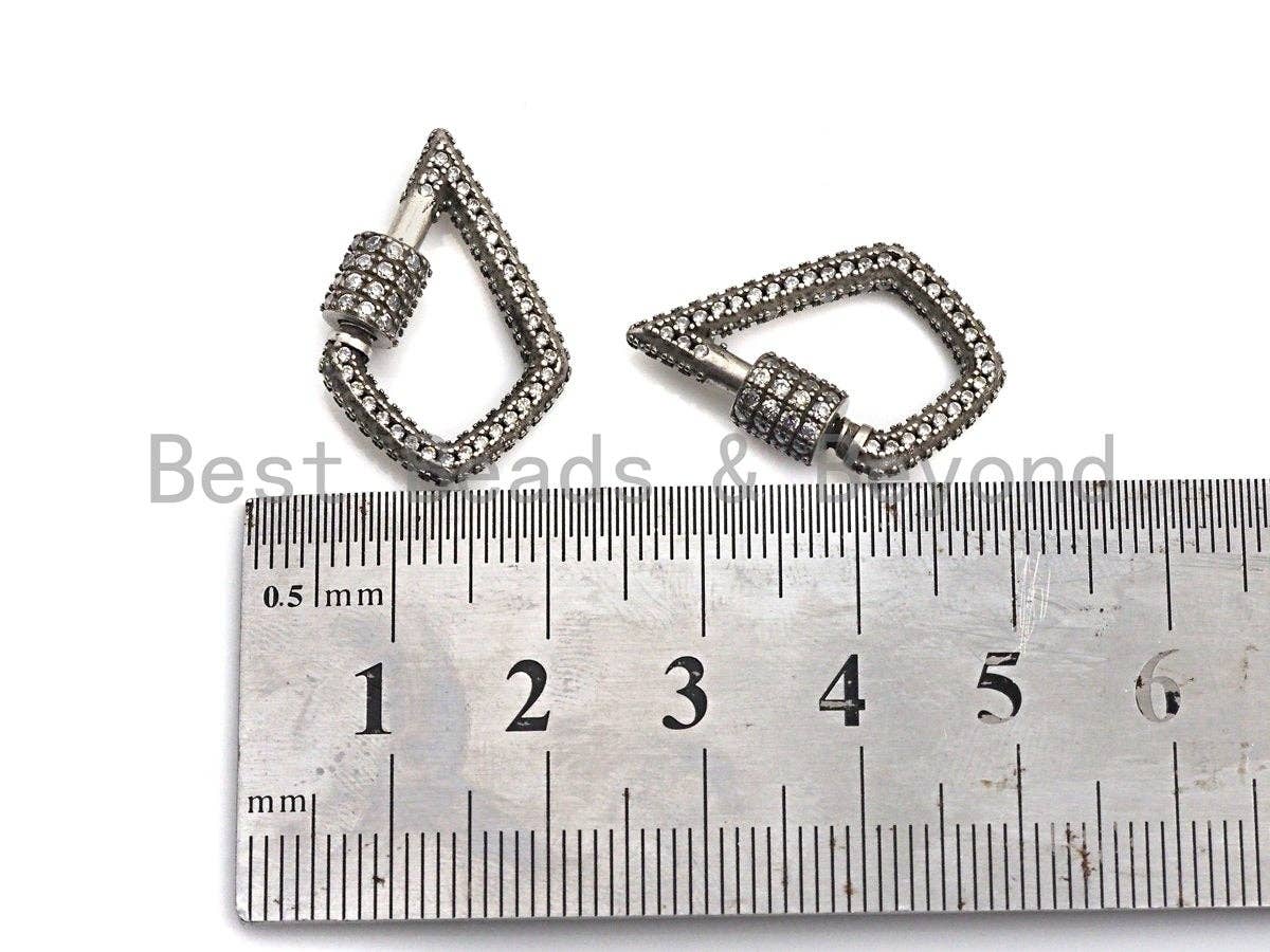 Fully Clear CZ Micro pave Drop Shape Clasp, CZ Pave Clasp, Antique Silver Color Carabiner Clasp, 17x25mm, sku#H178