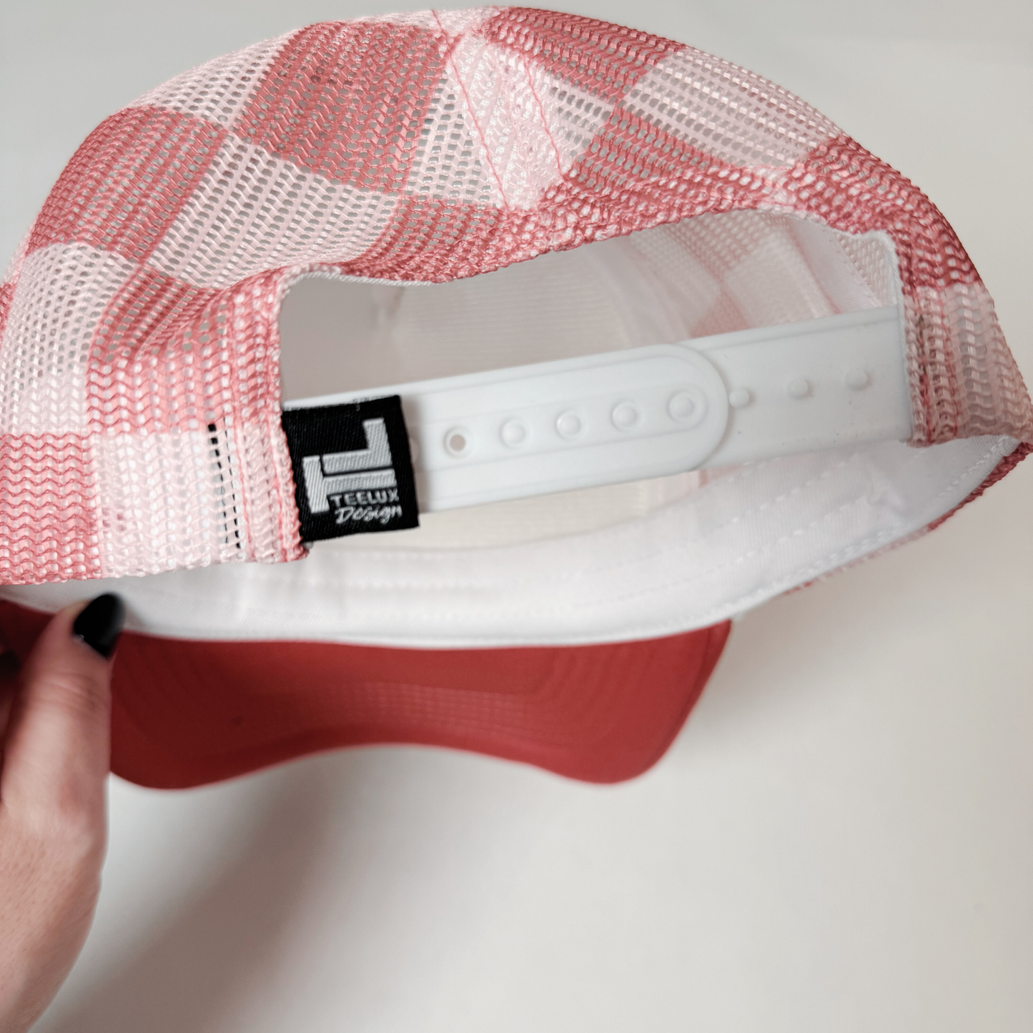 TEELUX - TRUCKER HAT BLANK - Coral Pink Checkered