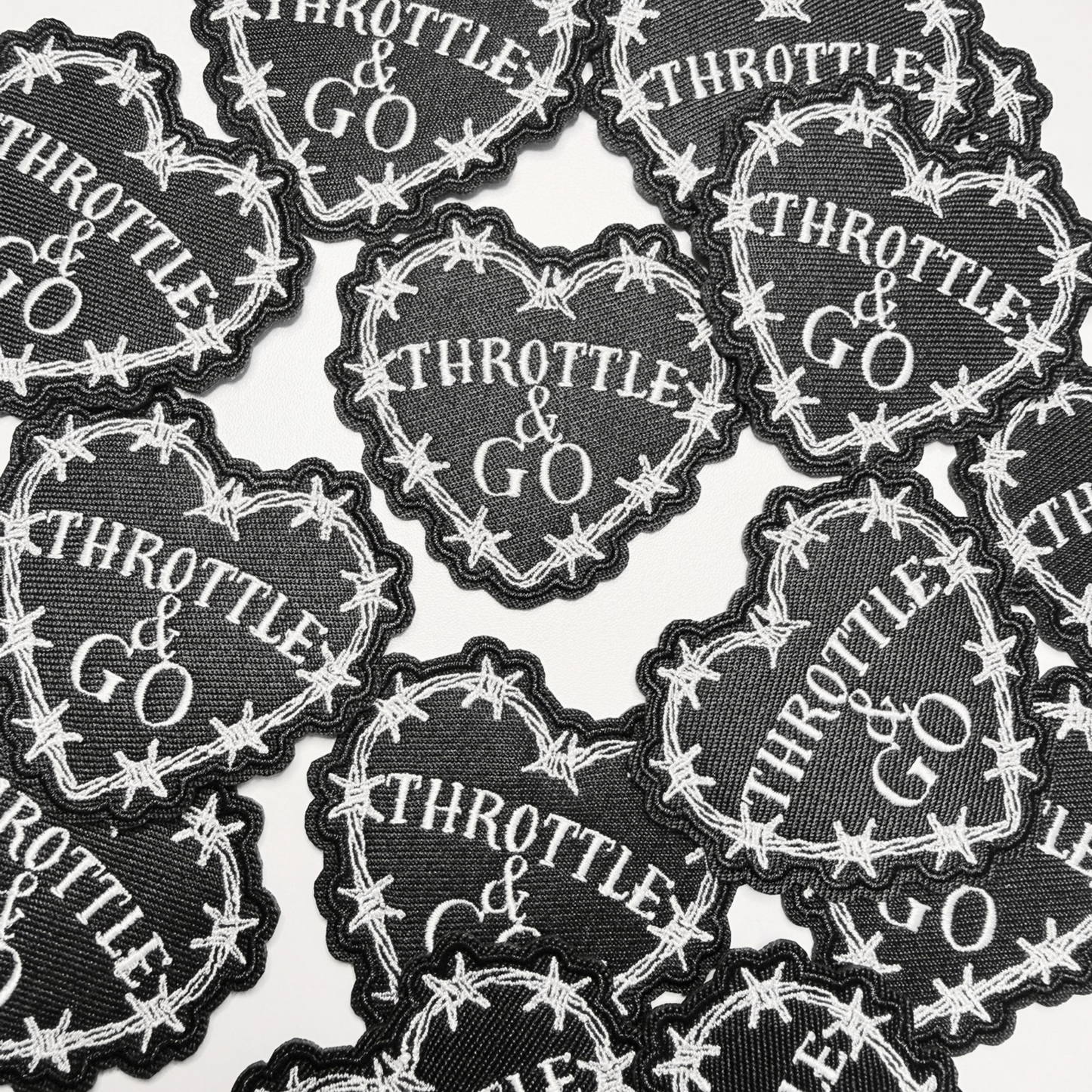 2.5" Throttle & GO Heart  w barbed wire -  Embroidered Hat Patch
