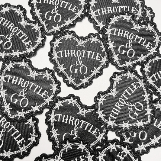 2.5" Throttle & GO Heart  w barbed wire -  Embroidered Hat Patch