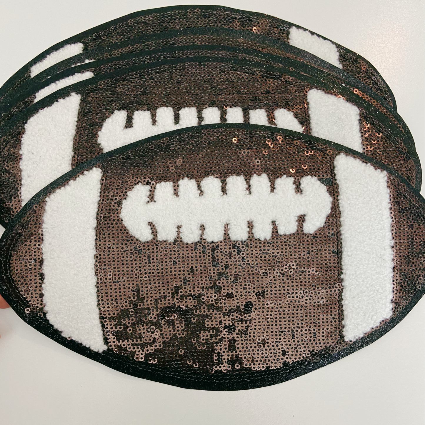 10" wide Football in Brown - SEQUIN Patch with Chenille detail