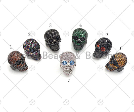 CZ Pave Paracord Sliding Skull Beads, Orange/Green/White Skull Beads, Paracord Beads, Paracord Survival Bracelet,, 11x15mm, sku#Y269