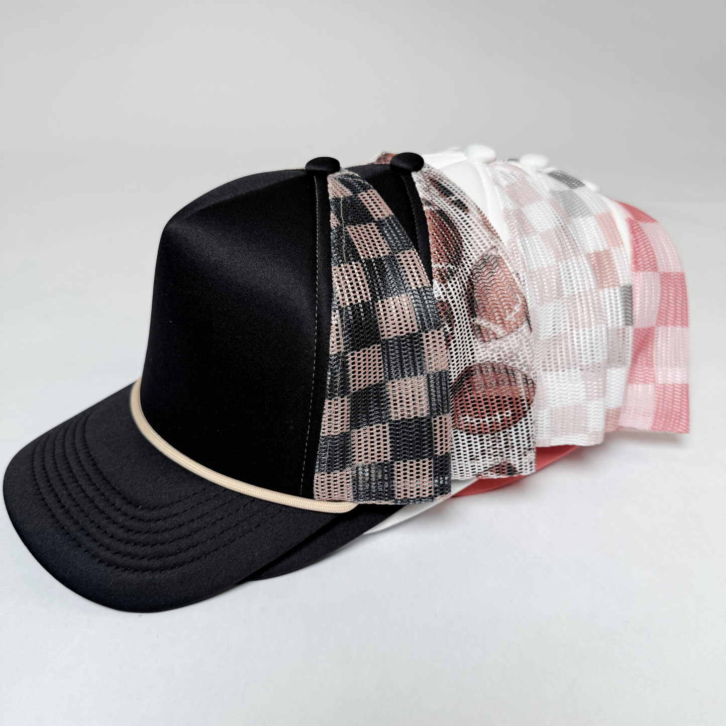 TEELUX - TRUCKER HAT BLANK - Coral Pink Checkered
