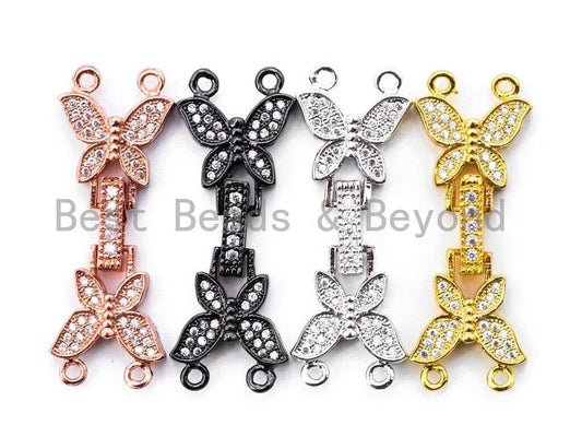CZ Micro Pave Butterfly Fold-over 2 strands Clasp for necklace/bracelet, Pave Clasp, 35x12mm, sku#K36