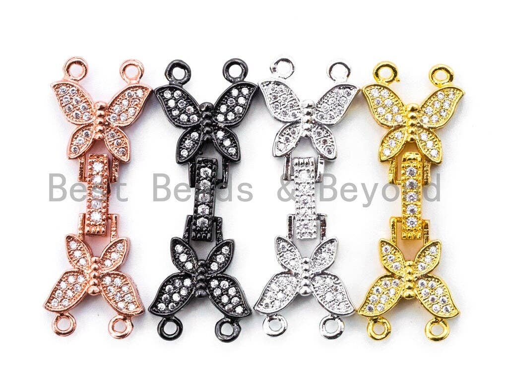 CZ Micro Pave Butterfly Fold-over 2 strands Clasp for necklace/bracelet, Pave Clasp, 35x12mm, sku#K36