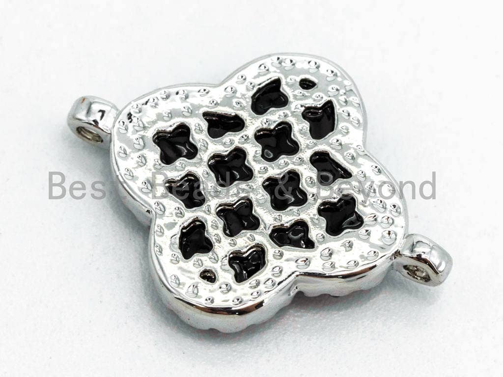 CZ Micro Pave Clover Connector with Abalone Shell, Cubic Zirconia Space Connector, CZ Abalone Stone Charm 14x18mm, 1pc,SKU#Z28