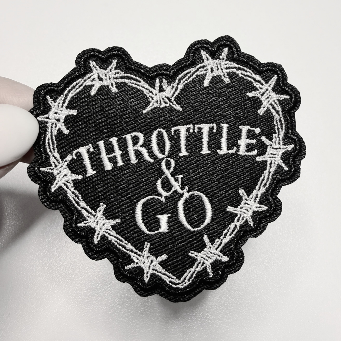 2.5" Throttle & GO Heart  w barbed wire -  Embroidered Hat Patch