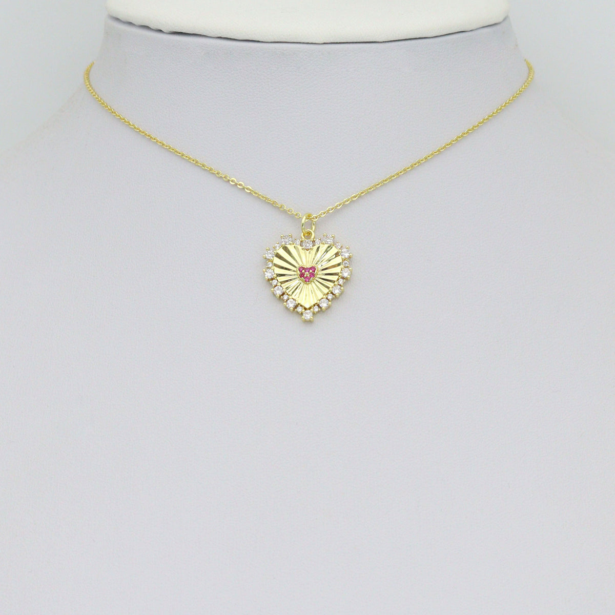 Gold Silver Radiant Heart Charm Pendant, Sku#A518