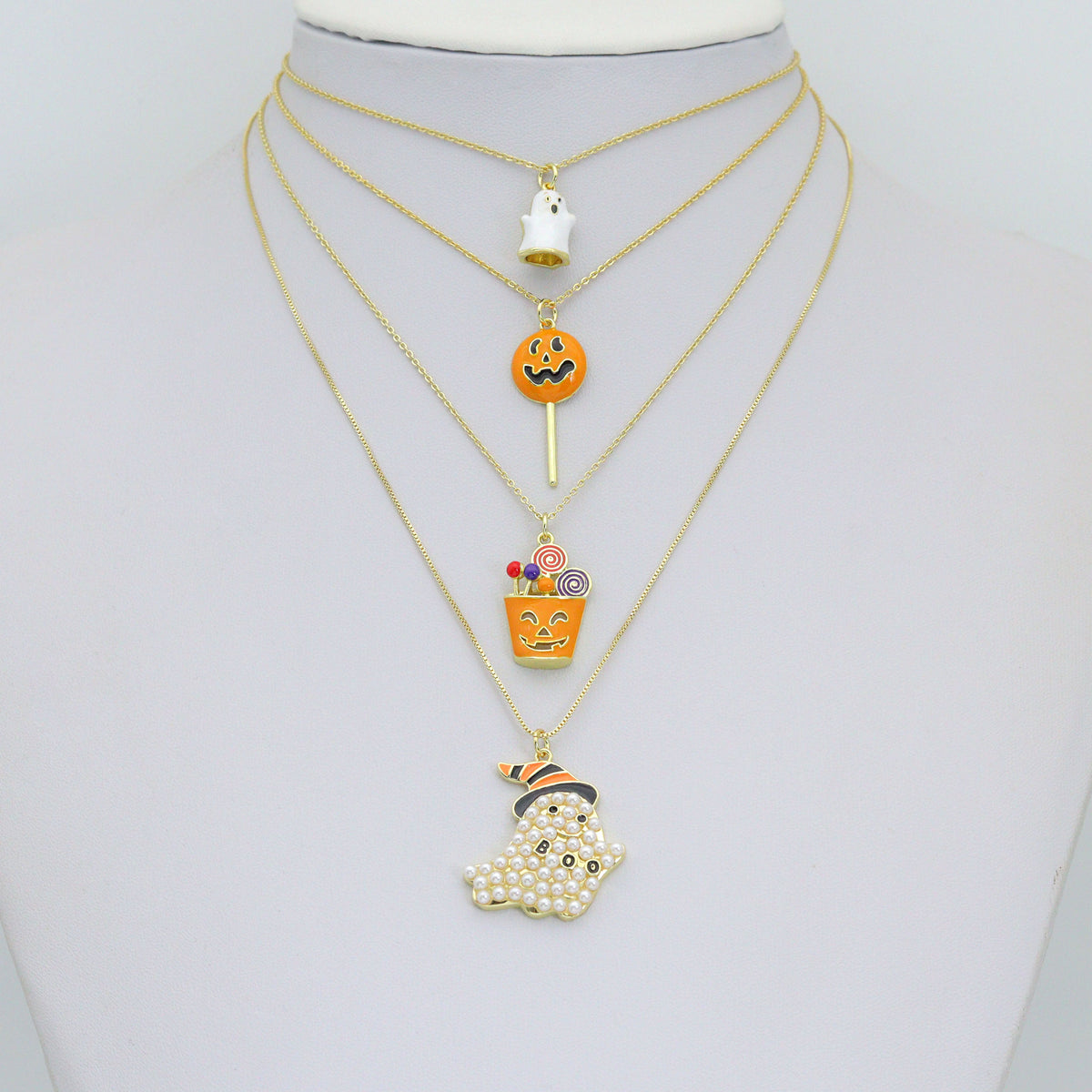 Halloween Boo Ghost Pumpkin Lollipop Candy Basket Charm Pendant, Halloween Sku#A519
