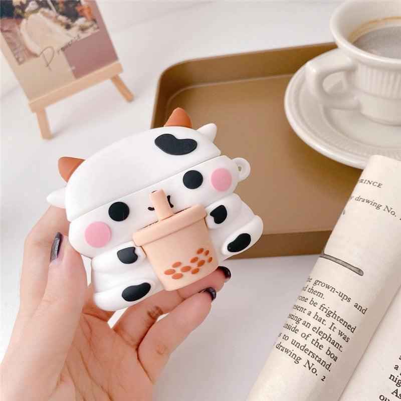 Boba Milk Cow AirPods Case – Cute Silicone Cover with Keyring