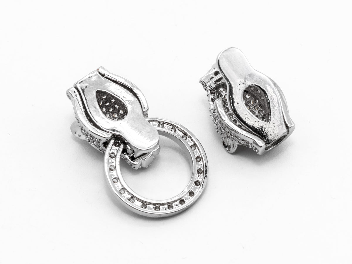 CZ Micro Pave Double Leopard Head Box Insert Clasp,Cubic Zirconia Panther Clasp,Leopard Head Connector,16x35x8mm, sku#Y70