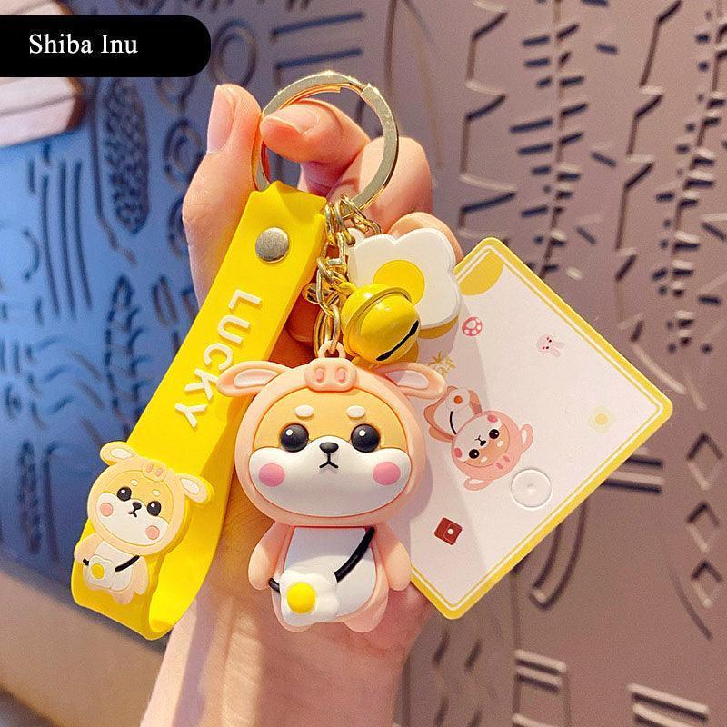 Cute Pig Costume Shiba Inu Keychain for Women and Teens