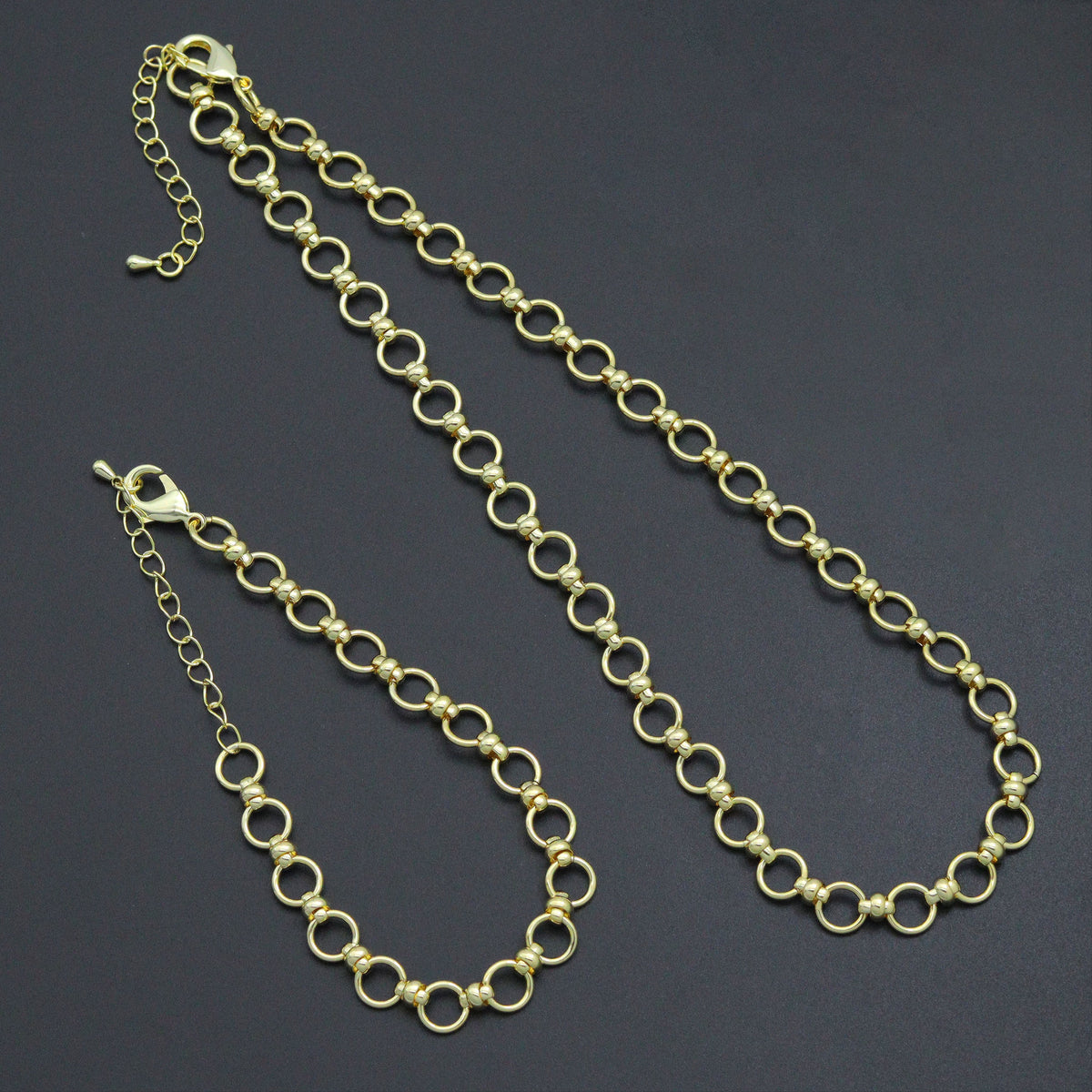 Gold Round Link Chain Necklace Bracelet, sku#EF771