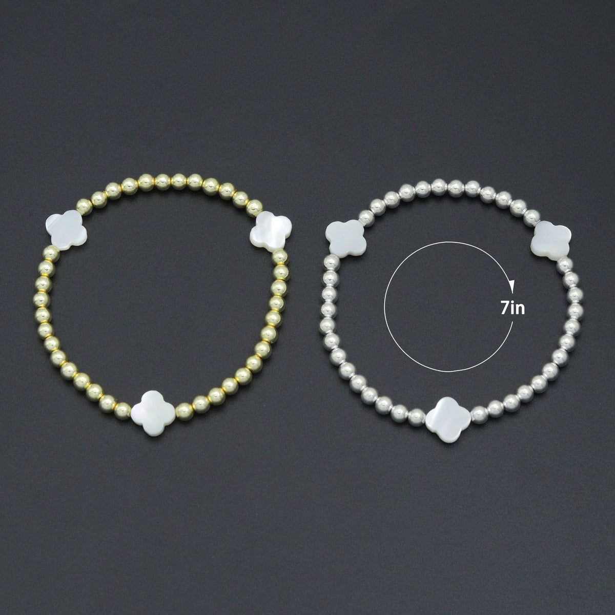 Hematite with Mother of Pearl Clover Stretchy Bracelet, Sku#EF772