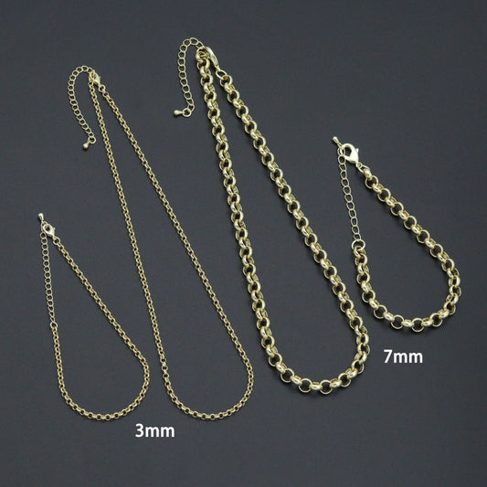 Rolo Link Chain Necklace Bracelet, Charm bar necklace bracelet, sku#EF793