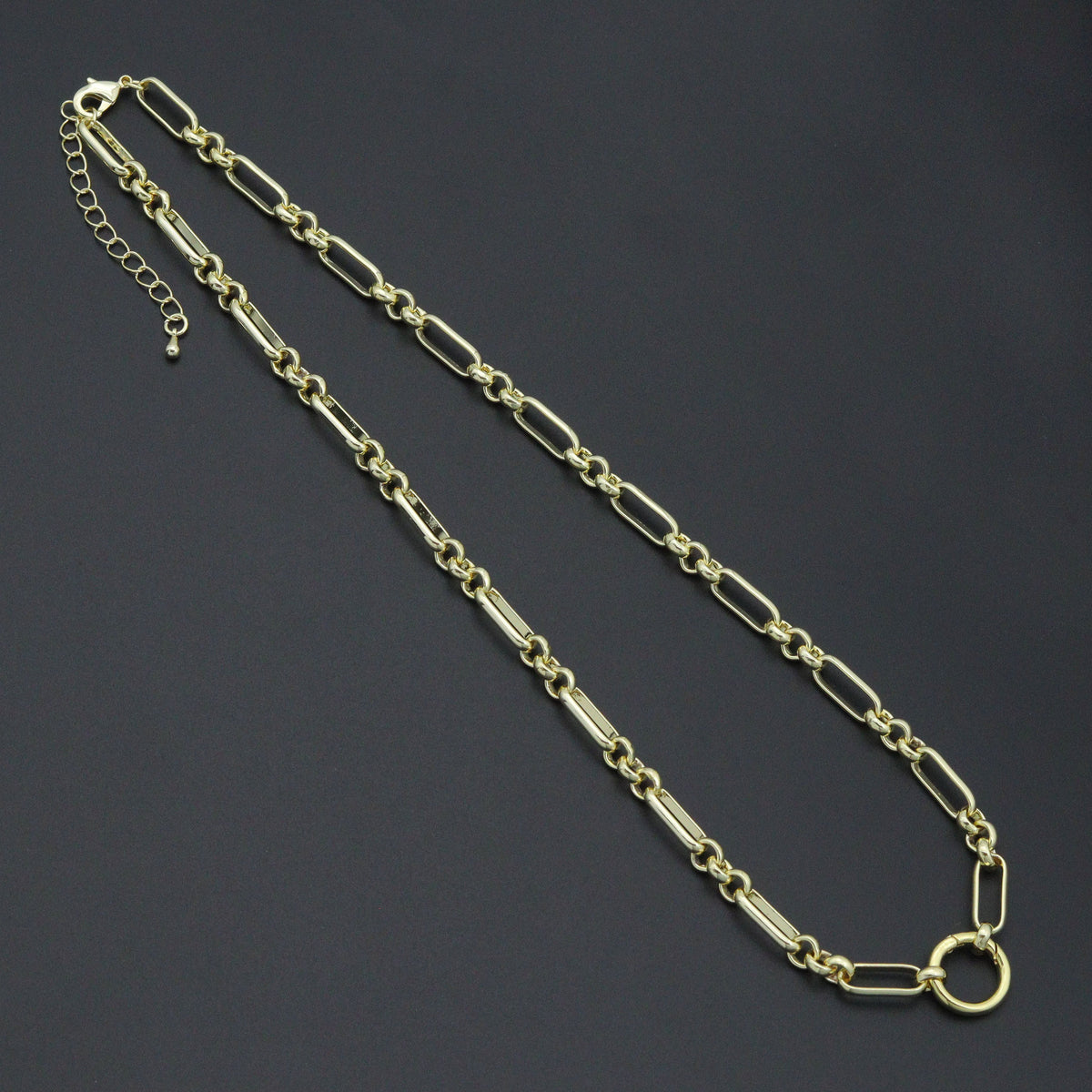 Mixed Papperclip Gold Link Chain necklace with Round Clasp, sku#EF804