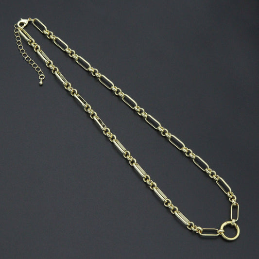 Mixed Papperclip Gold Link Chain necklace with Round Clasp, sku#EF804