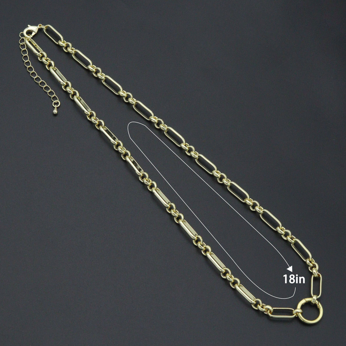 Mixed Papperclip Gold Link Chain necklace with Round Clasp, sku#EF804