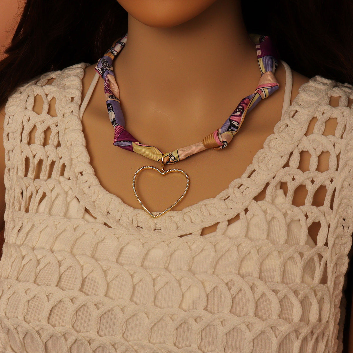 Convertible Scarf Necklace, Adjustable Silk Scarf Statement Necklace, sku#EF806-2