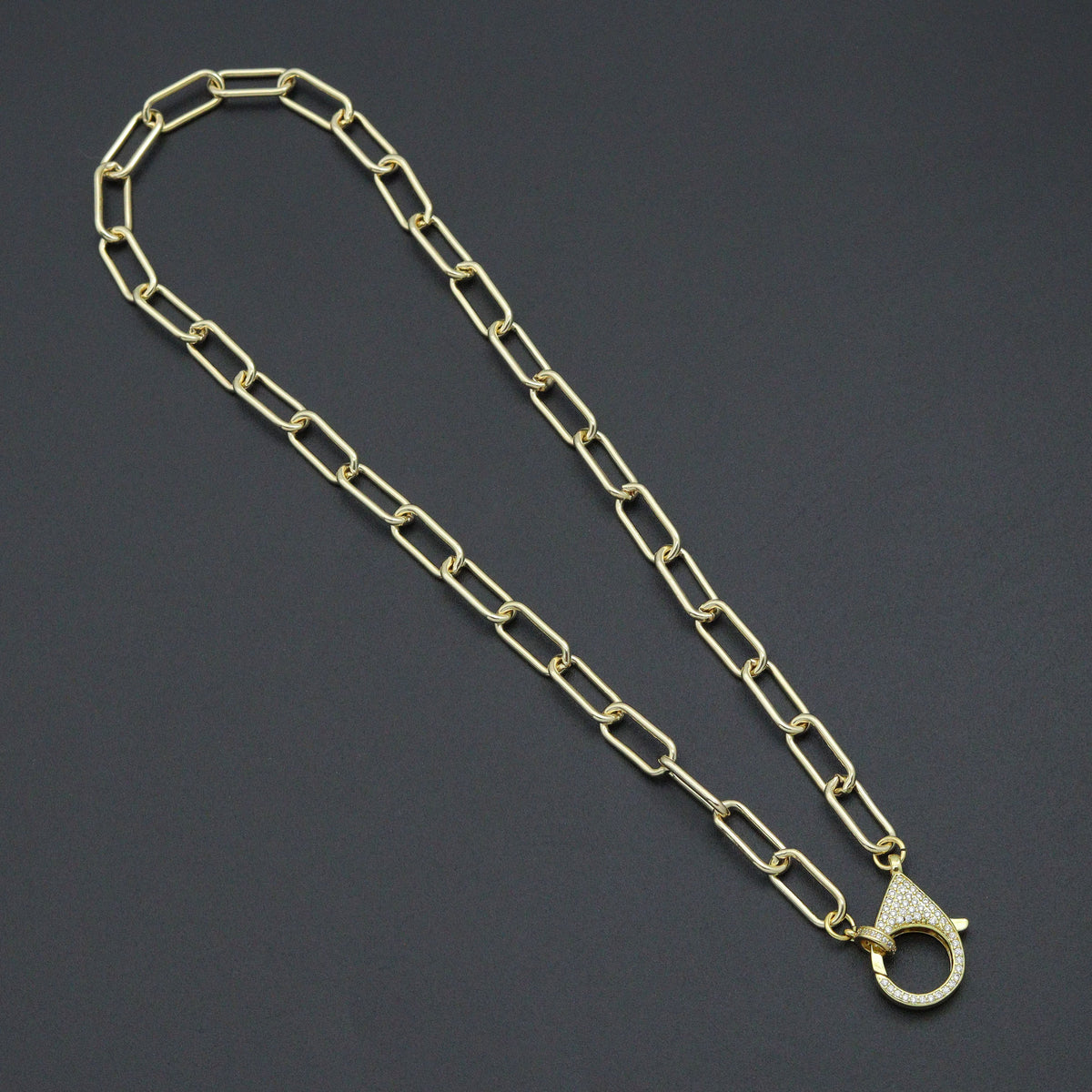 Paperclip Link Chain Necklace with CZ Lobster, sku#EF816