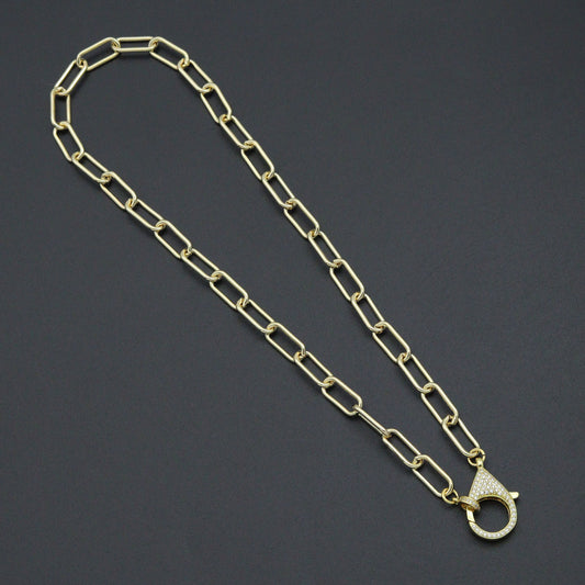 Paperclip Link Chain Necklace with CZ Lobster, sku#EF816