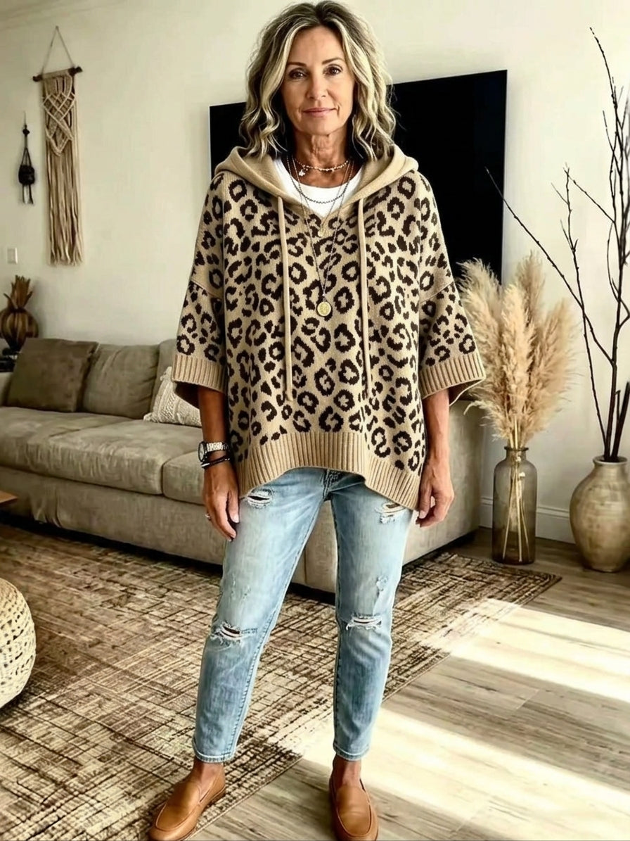 Drawstring Leopard Hooded Sweater