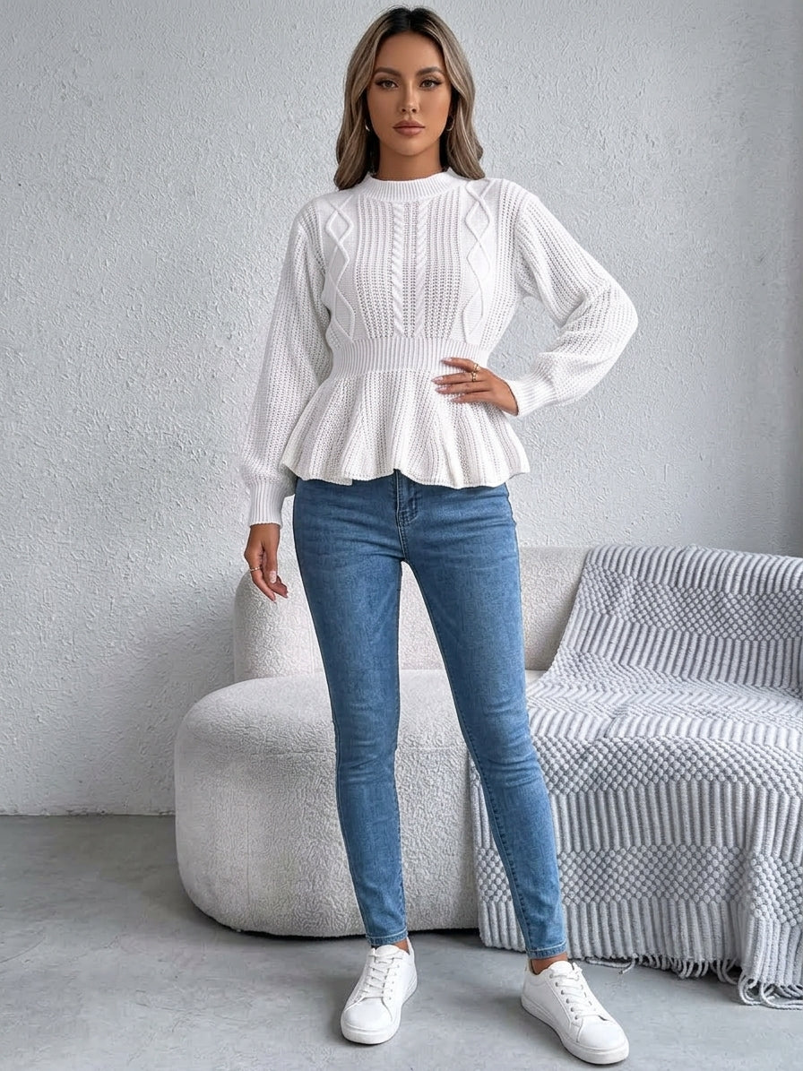 Cable Knit Peplum Sweater