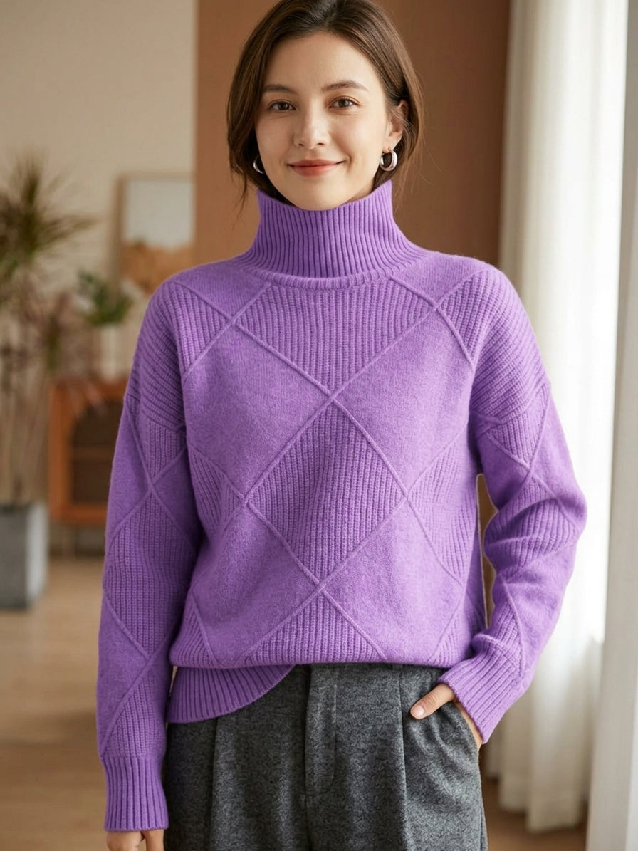Argyle Pattern Turtleneck Sweater
