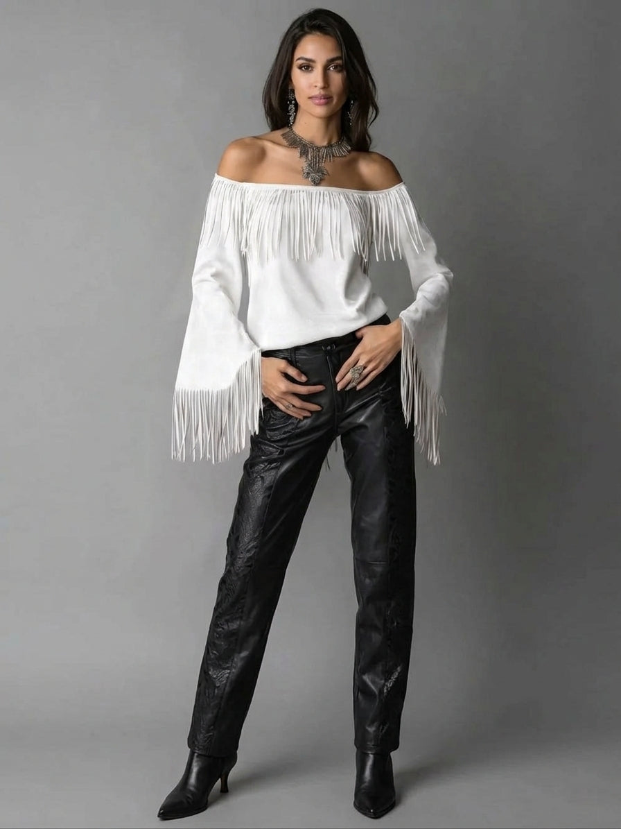 Full Size Fringed Off-Shoulder T-Shirt Plus Size