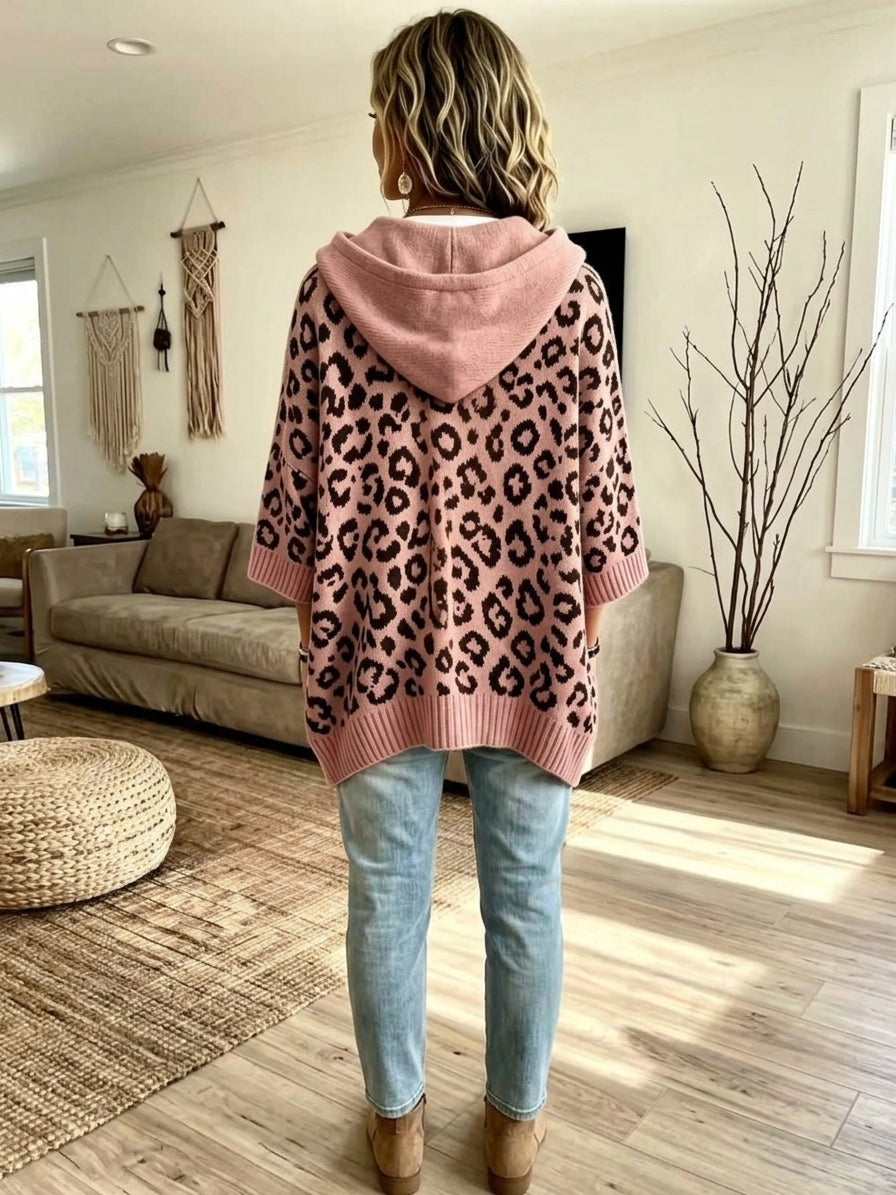 Drawstring Leopard Hooded Sweater