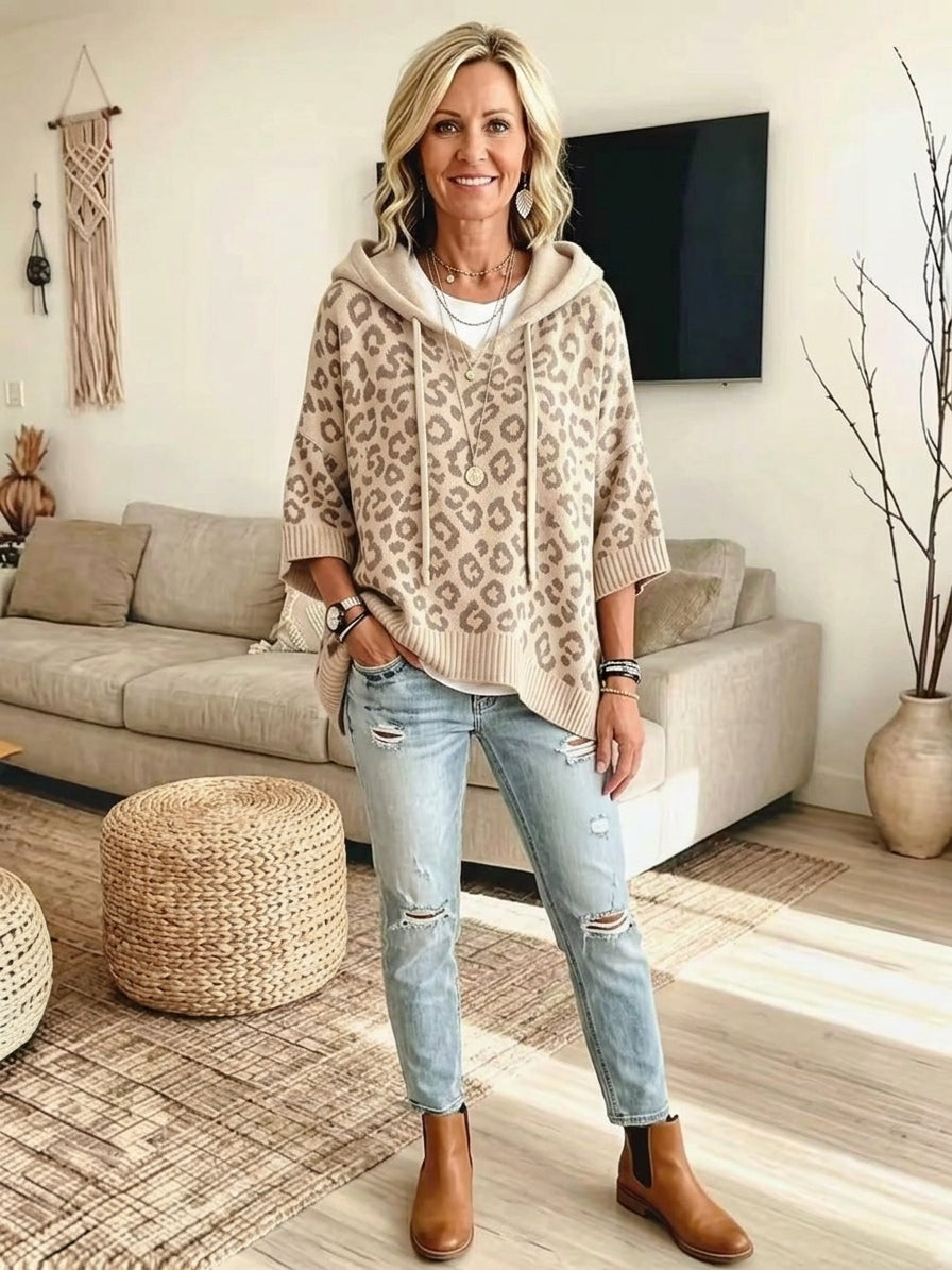 Drawstring Leopard Hooded Sweater
