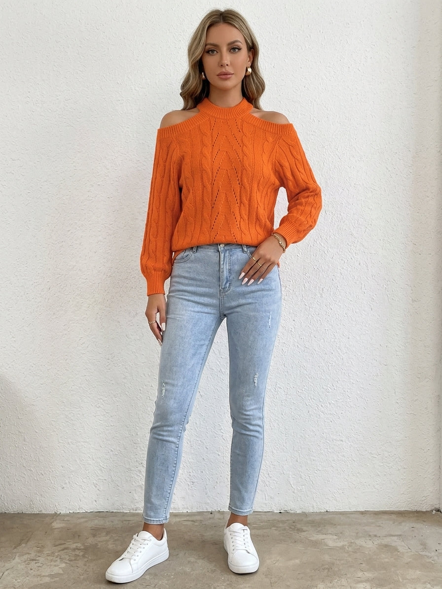 Cold Shoulder Cable Knit Sweater