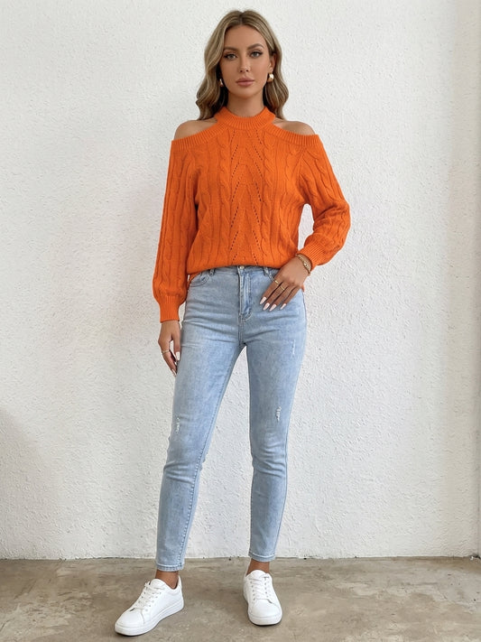 Cold Shoulder Cable Knit Sweater