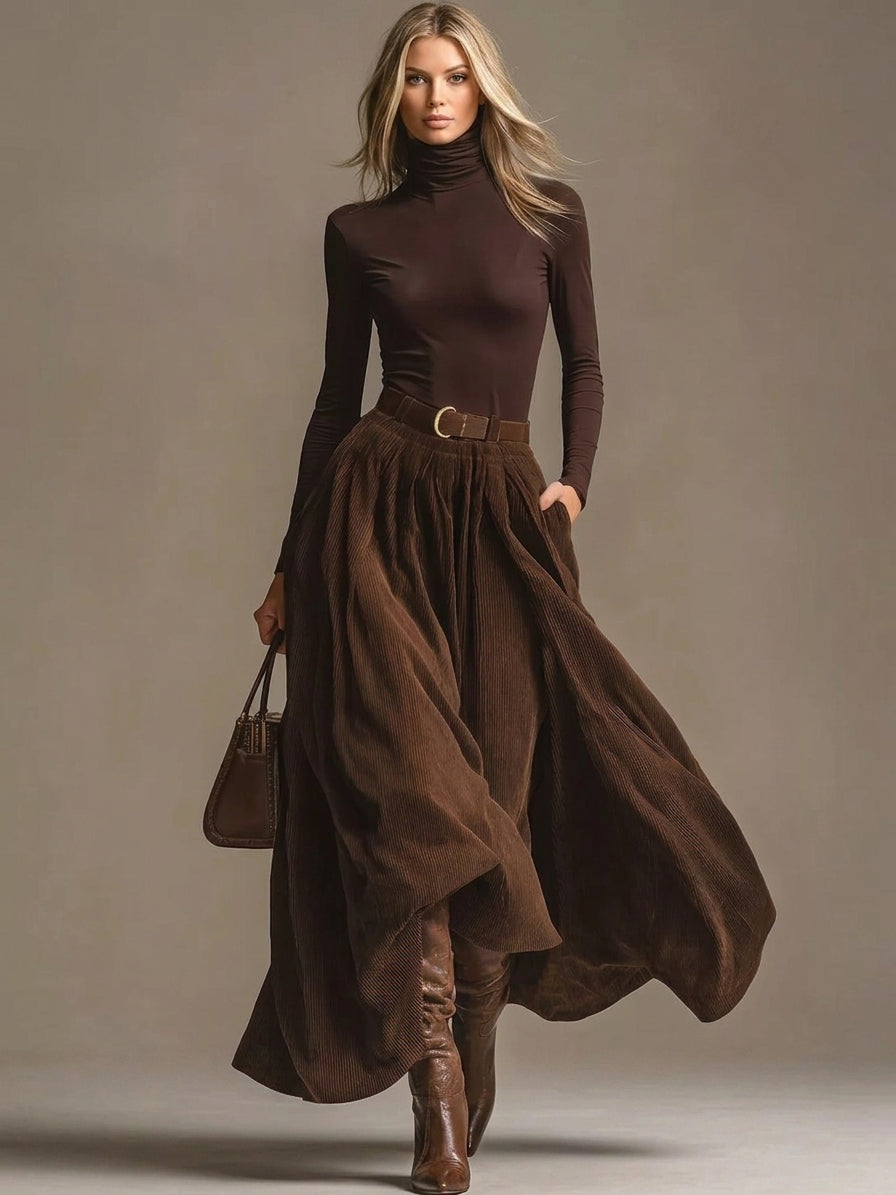 Turtleneck Long Sleeve Top and Maxi Skirt Set