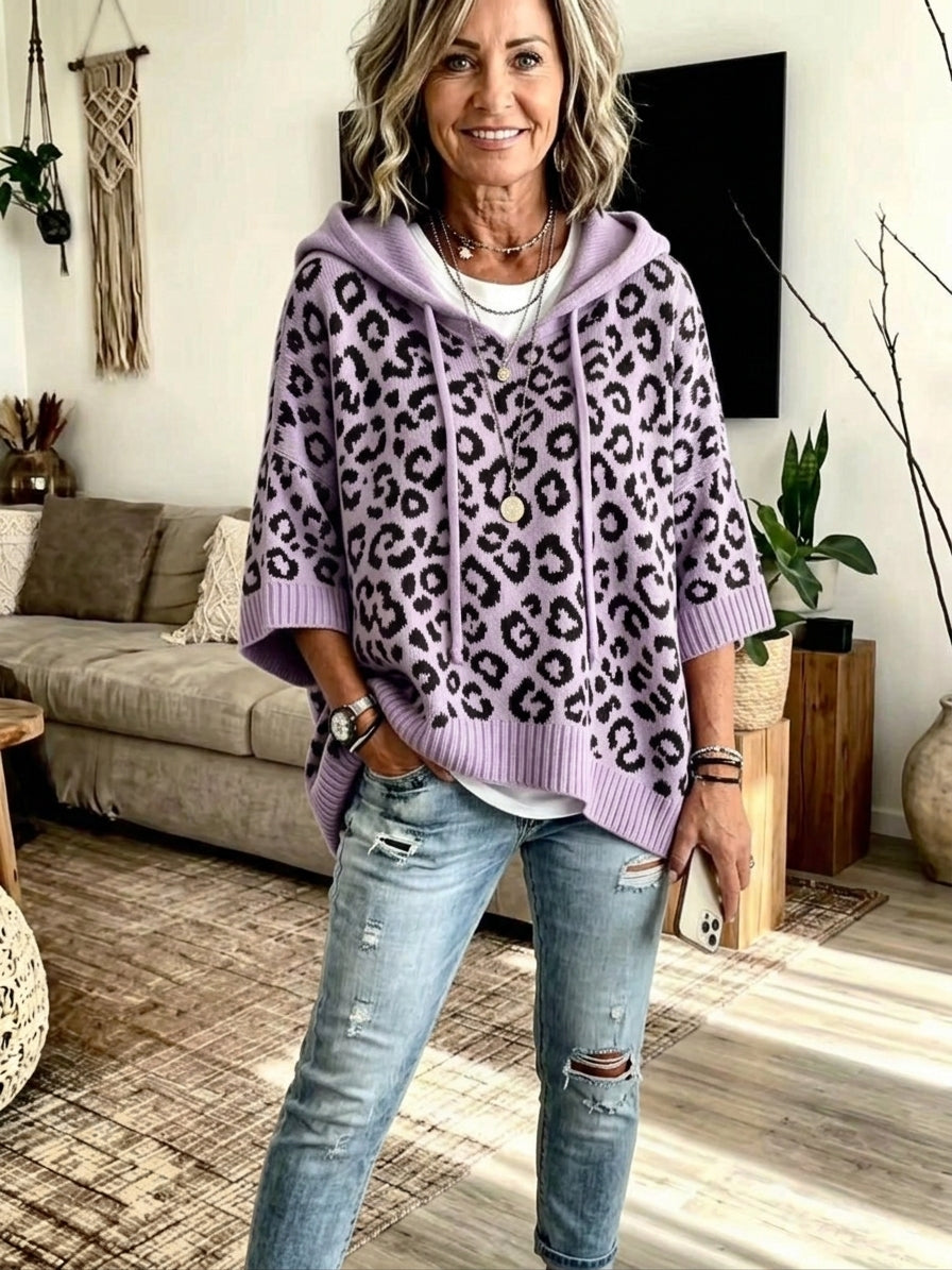 Drawstring Leopard Hooded Sweater
